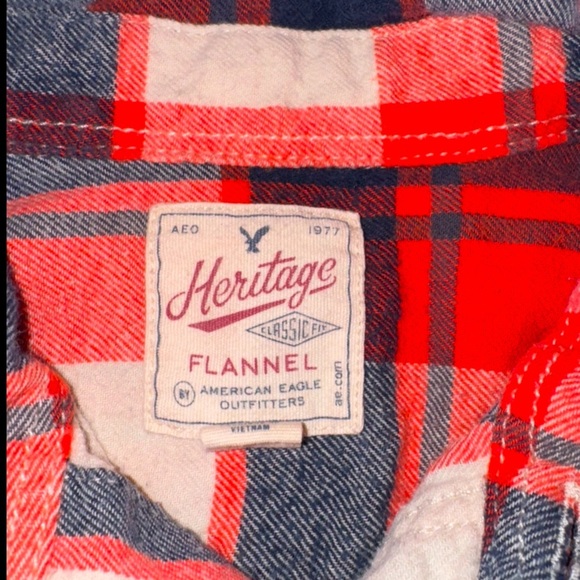 American Eagle Outfitters Flannel Casual Button Down Shirt Orange Navy S Large - Picture 2 of 5